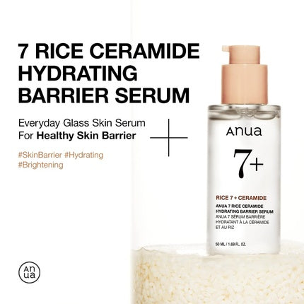 Serum Facial Hidratant Anua Rice Ceramide 7+, sticlă transparentă cu pompă bej