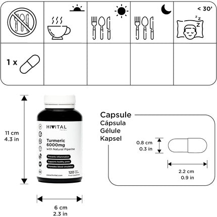 Supliment alimentar Hivital Foods, Curcuma, 120 capsule, galben