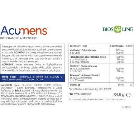 Supliment memorie, Bios Line Acumens, 30 tablete, capsule bej