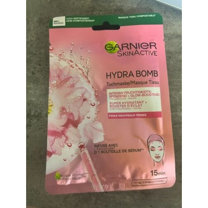 Garnier SkinActive Hydra Bomb Sakura Sheet Mask - Mască facială pentru ten uscat și deshidratat, 15 min