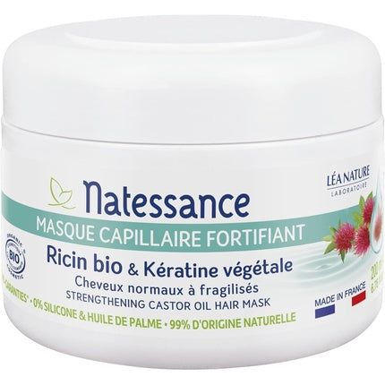 Masca de păr fortifiantă Natessance cu ulei de ricin și keratină vegetală, 200ml