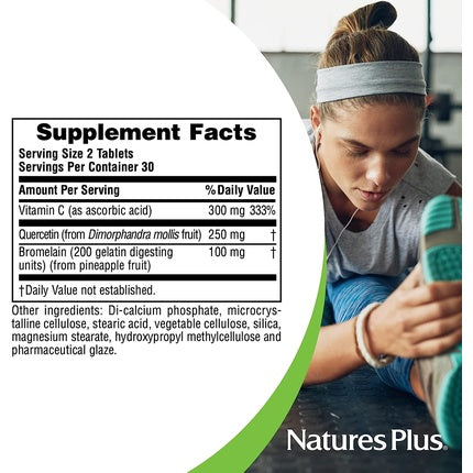 Tablete Vegetariene NaturesPlus Quercetin Plus cu Bromelaină și Vitamina C 650mg 60 buc