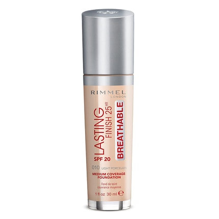 Fond de ten Rimmel London Lasting Finish Breathable SPF 20, 30 ml, 010 Light Porcelain