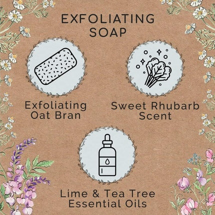 Heathcote & Ivory In the Garden Sabon Exfoliant cu Ovăz, Aromă de Rhubarb Dulce și Uleiuri Esențiale, 160g