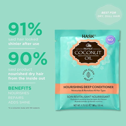 Condiționar HASK Monoi Coconut Oil, 50ml, Ambalaj individual pentru păr uscat și tern