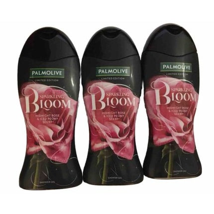 Gel de duș Palmolive, Sparkling Bloom Midnight Rose & Iced Peony, ediție limitată, 250ml, sticlă neagră cu etichetă roz