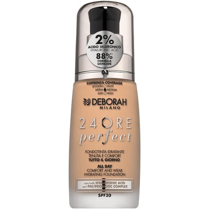 Fond de ten lichid, Deborah, 24 Hours Perfect Moisturising SPF 20, Caramel Beige