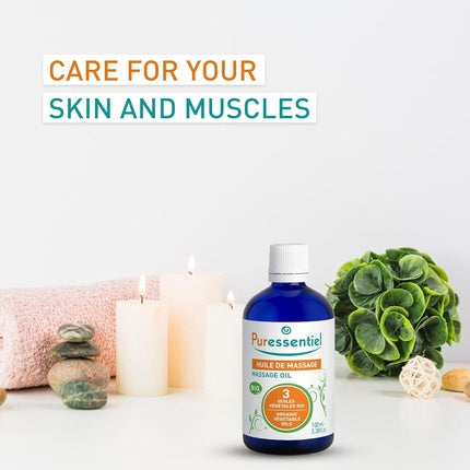 Ulei de masaj organic Puressentiel cu 3 uleiuri vegetale organice, 100ml