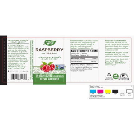 Vitamine, Natures Way, Raspberry Leaf, capsule vegetale, verde