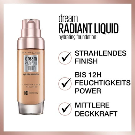 Fond de ten lichid, Maybelline New York, Dream Satin, Warm Beige 30ml