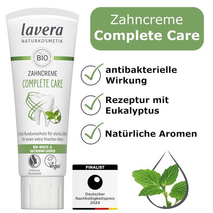 Pastă de dinți Lavera Complete Care, Bio-Mint & Sodium Fluoride, 75ml