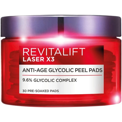 L'Oreal Paris Revitalift Laser Renew Anti-Ageing Glycolic Acid Peel Pads, 30 Pre-soaked Pads