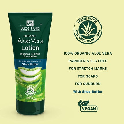 Loțiune Aloe Vera, Aloe Pura, 200ml, unt de shea, vitamina E