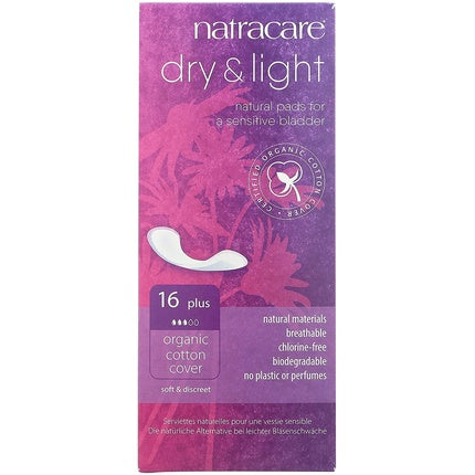 Natracare Organic Dry & Light Incontinence Pads Plus, 16 bucăți, material bumbac organic