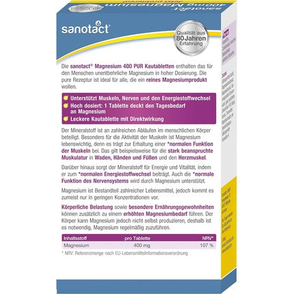 Sanotact Magnesium 400mg PUR Vegan, comprimate masticabile, 30 buc