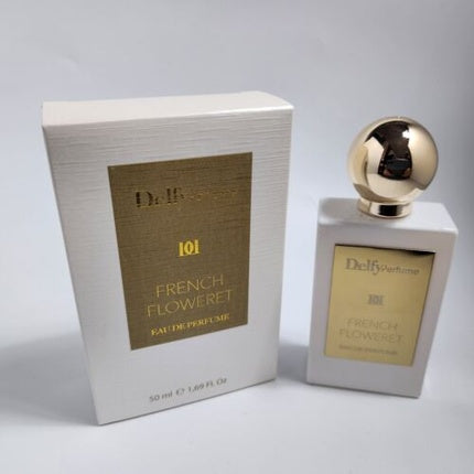 Delfy Cosmetics French Floweret, Parfum pentru femei, 50ml, sticlă albă cu capac auriu