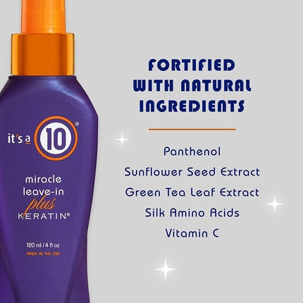 Condiționator Leave-In cu Keratin, It's A 10, Miracle, 2 Fl. oz., sticlă albastră
