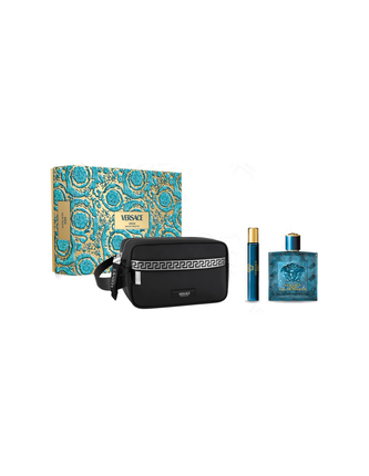 Set Parfum Versace Eros, 100ml + 3x2ml, Geantă Neagră