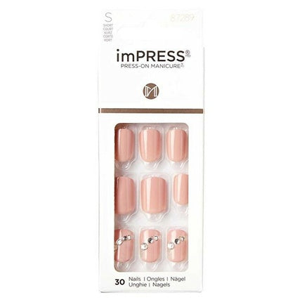 Unghii false imPRESS Crystal Blossom, culoare nude cu strasuri, 30 bucăți