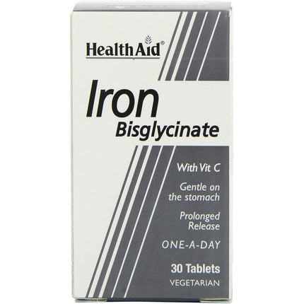 Supliment alimentar, HealthAid, Iron Bisglycinate Tabletă, 30 bucăți