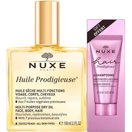 Set Ulei Uscat Nuxe Huile Prodigieuse 100ml, Șampon Nuxe Hair Prodigieux 30ml, Culoare Aurie, Roz