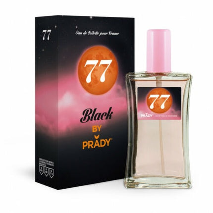 Prady Black Night Women's Eau De Toilette, 75ml, cu flacon transparent cu lichid roz pal și dop roz
