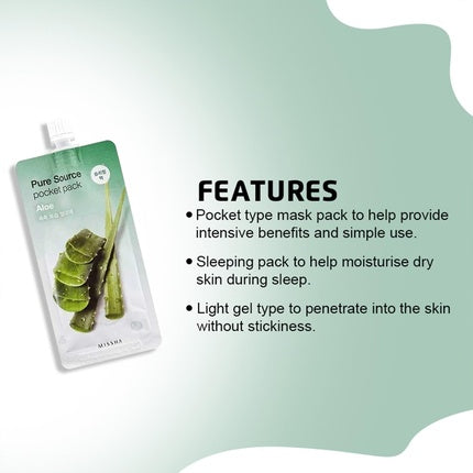 Mască de noapte Missha Pure Source Aloe Vera, 10 ml
