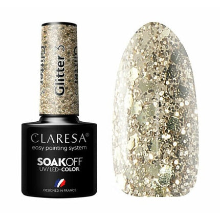 Vernis Gel Claresa Glitter, Soak Off UV/LED Color, 3.5ml, Auriu