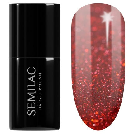 Lac de unghii Semilac UV Gel Polish 609 Snow Berries, roșu cu sclipici, 7ml