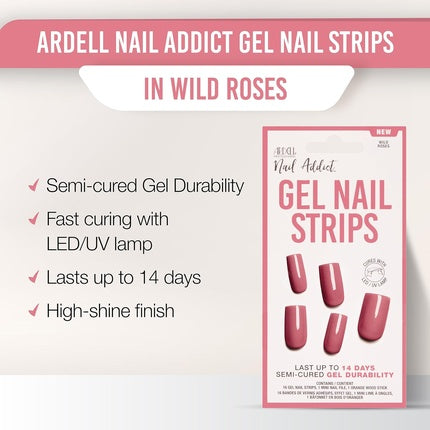 Strips Unghii Gel Ardell, Nail Addict Wild Roses, Culoare Roz Puder, Ambalaj cu 16 Bucăți