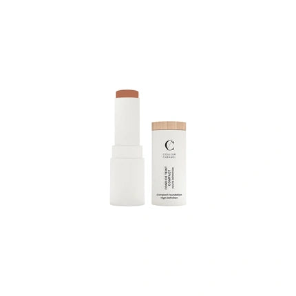 Fond de ten compact Couleur Caramel, Compact Base 15 Dark Beige, cutie albă cu capac din lemn