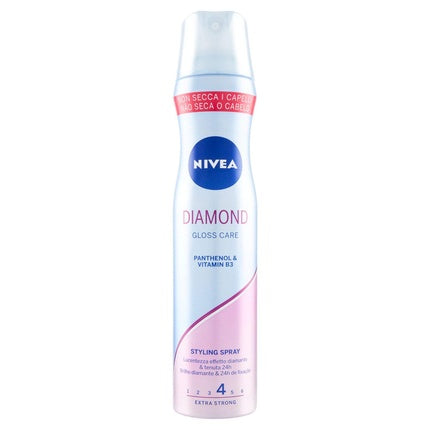Spray fixativ păr Nivea Diamond Gloss Strength 4, alb cu accente roz, 250ml