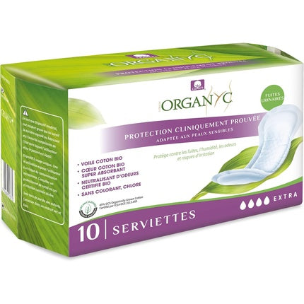 Serviete de Incontinenta Organyc, Flux Extra, Coton Bio, Fără Parfum, Pachet 10 buc