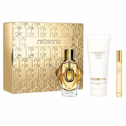 Set Parfum Paco Rabanne Million Gold For Her, 90ml + 30ml + 15ml, Culoare Auriu