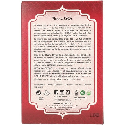 Vopsea de păr, Radhe Shyam, Henna, 100g