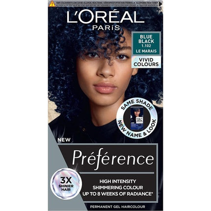 Vopsea de păr permanentă, L'Oréal Paris Préférence Vivids, Blue Black 1.102