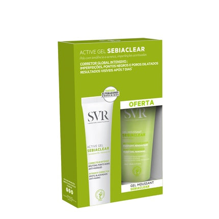 Gel de curățare SVR Sebiaclear Active Gel + Gel Mousseant Oferta, ambalaj cu 2 bucăți, culoare verde și alb