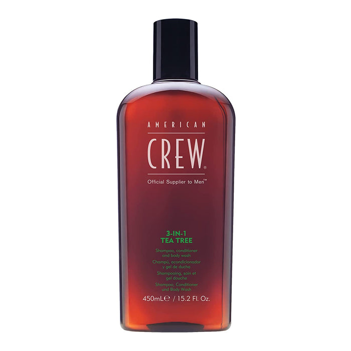 Șampon, balsam și gel de duș 3-în-1 American Crew 3-In-1 Tea Tree, hidratant, 450 ml