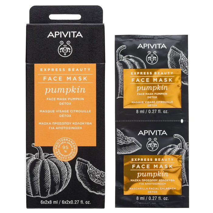 Mască de față Apivita Express Beauty Pumpkin, detoxifiantă și purifiantă, 2 x 8 ml