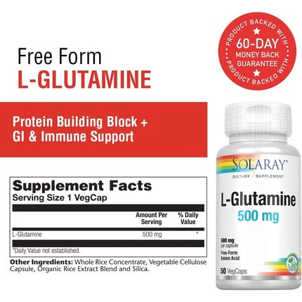 Supliment Vitamin Solaray L-Glutamine 500mg Imunitate 50 VegCaps