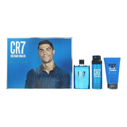 Set Cadou Parfum CR7 Play It Cool, Cristiano Ronaldo, 3 bucăți, albastru