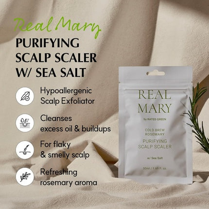 Rated Green, Real Mary Purifying Scalp Scaler, cu sare marină și rozmarin, 55 g