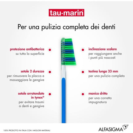 Periuță de dinți Tau-Marine, Alfasigma, cap lung, fire medii, 33mm