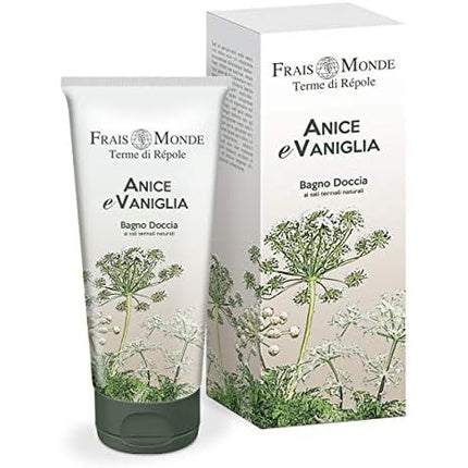 Gel de duș Frais Monde Anice și Vanilie, 200ml, ambalaj alb cu design vegetal