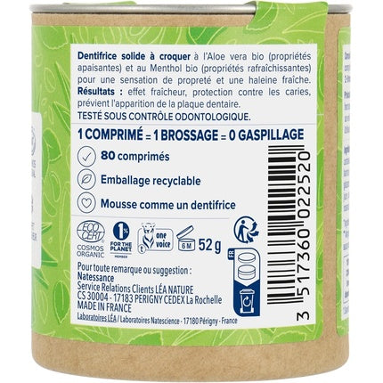 Dentifrice Solid Natessance cu Aloe Vera și Menthol Bio, Ambalaj Metalic, 111 g