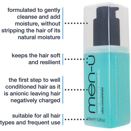 Șampon bărbați Men-Ü Daily Refresh, formulă ultra-concentrată, 100ml, cu pompă