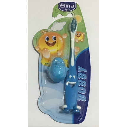 Periuță de dinți Elina Bobby Smile, 14 cm, cu suport jucărie