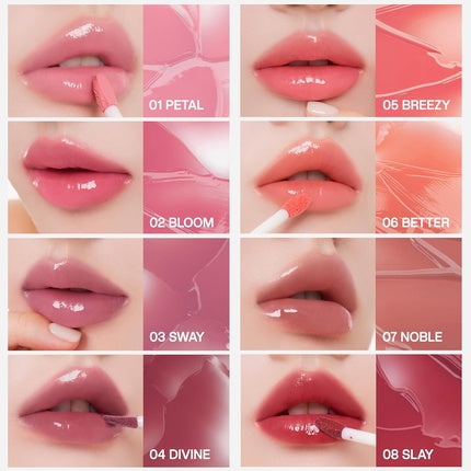 Obie Icy Glow Lip Tint, Vegan Collagen No-Stain Hydrating Gloss K-Beauty, 01 Petal