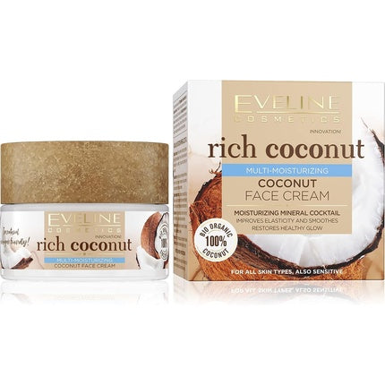Cremă hidratantă față, Eveline Cosmetics, Rich Coconut, 50ml
