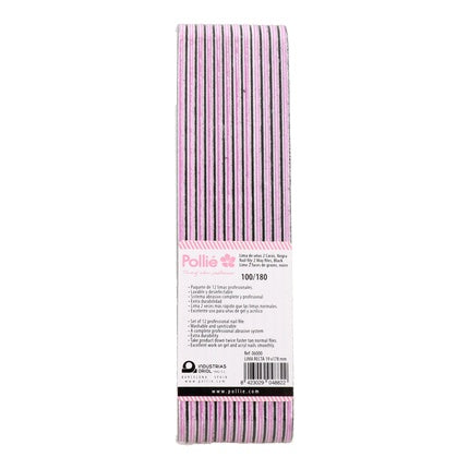 Set Fileuri Unghii, Eurostil, Pollie 100/180, Culoare Roz cu Negru, Pack 12 buc